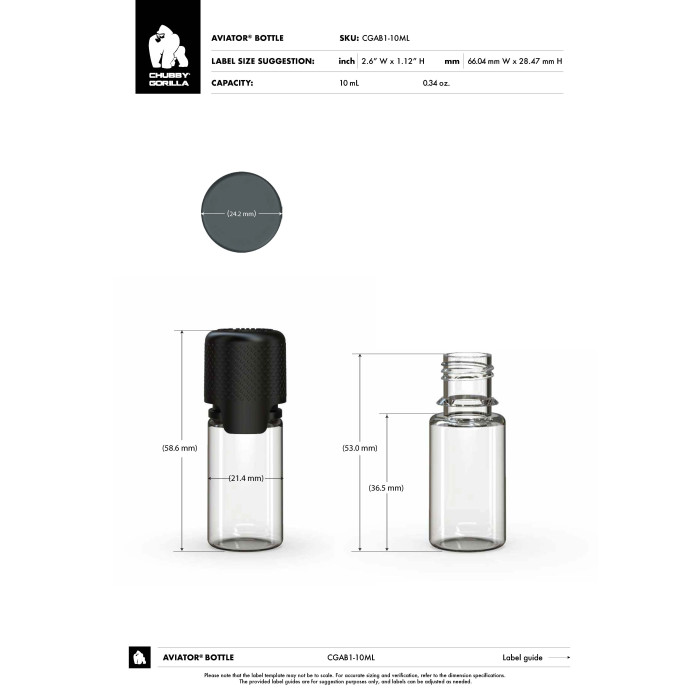 Comprar Chubby Gorilla Botella aviador CR de 10 ml con evidencia de manipulación (botella transparente con cierre negro) al por mayor en España
