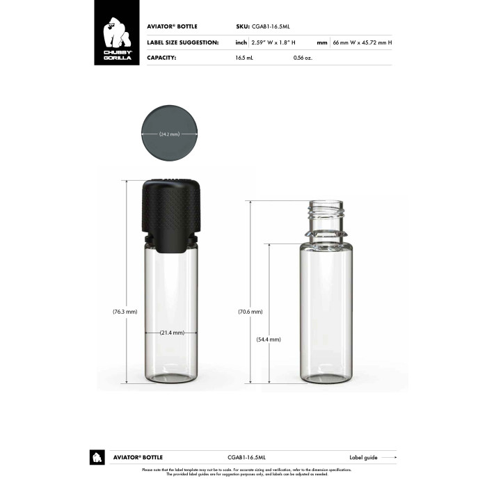 Comprar Chubby Gorilla Botella de aviador CR de 16.5 ml con evidencia de manipulación (botella transparente con cierre blanco) al por mayor en España