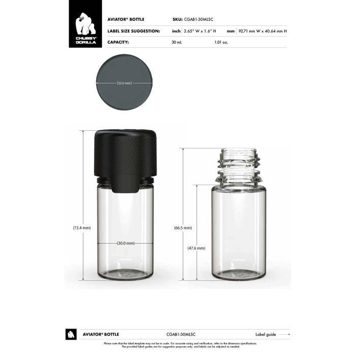 Comprar Chubby Gorilla Botella aviador de 30 ml con tapa a prueba de manipulaciones (botella transparente con cierre blanco) al por mayor en España