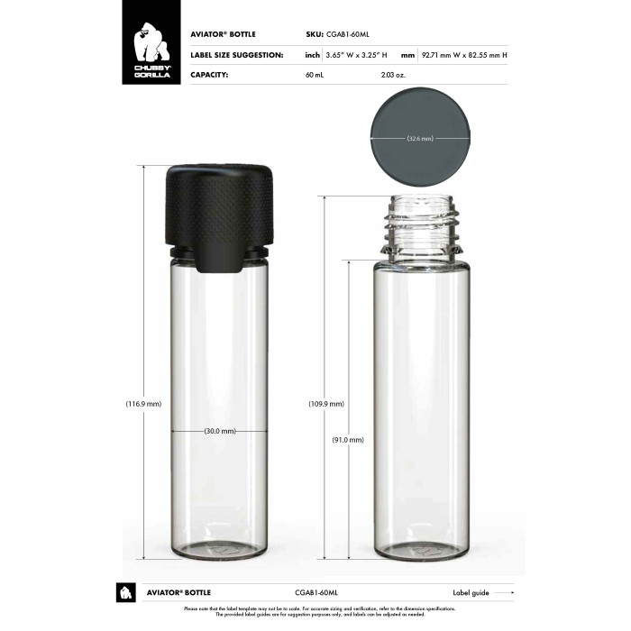 Comprar Chubby Gorilla Botella de aviador CR de 60 ml con evidencia de manipulación (botella transparente con cierre blanco) al por mayor en España