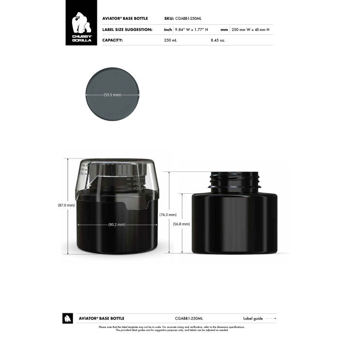 Comprar Chubby Gorilla Botella de aviador CR de 250 ml con revestimiento y evidencia de manipulación y vaso dosificador (botella negra, cierre negro con vaso dosificador) al por mayor en España