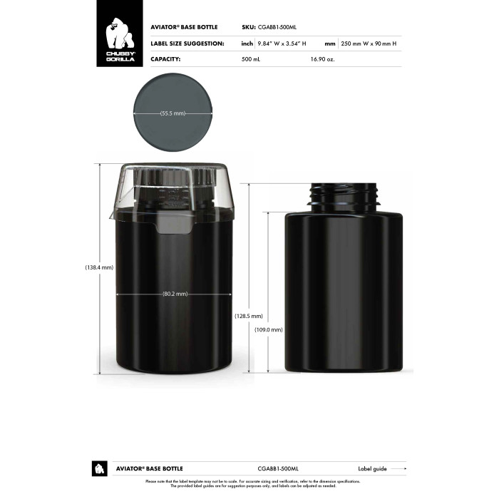 Comprar Chubby Gorilla Botella de 500ml CR Aviator con revestimiento y tapa a prueba de manipulaciones y vaso dosificador (botella negra, cierre negro con vaso dosificador) al por mayor en España