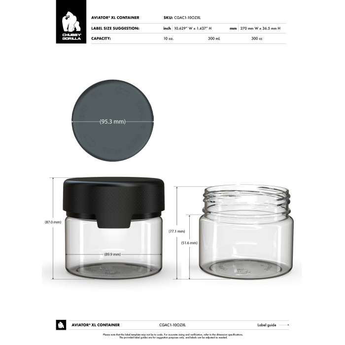 Comprar Chubby Gorilla 10 oz contenedor Aviator XL con revestimiento y evidencia de manipulación (contenedor transparente con cierre negro) al por mayor en España