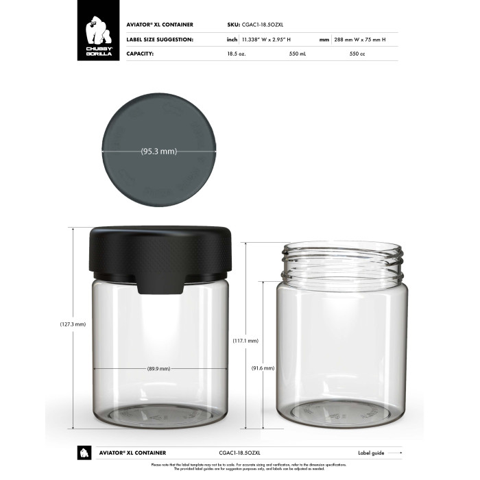 Comprar Chubby Gorilla 18.5 oz contenedor aviator xl cr con revestimiento y evidencia de manipulación (contenedor transparente con cierre blanco) al por mayor en España