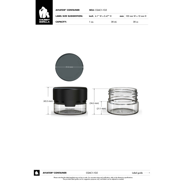 Comprar Chubby Gorilla 1oz recipiente aviador cr con revestimiento y evidencia de manipulación (recipiente negro con cierre negro) al por mayor en España