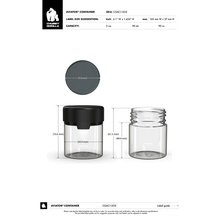 Comprar Chubby Gorilla 3 oz recipiente aviador con revestimiento y evidencia de manipulación (recipiente negro con cierre negro) al por mayor en España