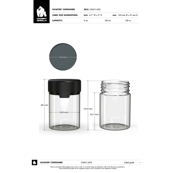Comprar Chubby Gorilla Envase de aviador cr de 4 oz con revestimiento y evidencia de manipulación (envase negro con cierre negro) al por mayor en España