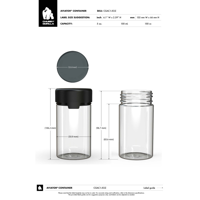 Comprar Chubby Gorilla Envase de aviador CR de 5 oz con revestimiento y evidencia de manipulación (envase transparente con cierre negro) al por mayor en España