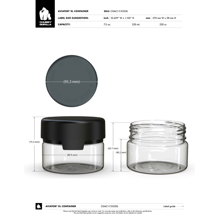 Comprar Chubby Gorilla 7.5 oz contenedor XL Aviator CR con revestimiento y evidencia de manipulación (contenedor negro con cierre negro) al por mayor en España