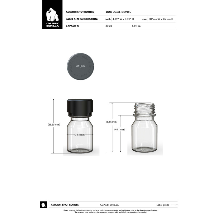 Comprar Chubby Gorilla Botella aviator de 30 ml con tapón a prueba de manipulaciones (botella negra con cierre negro) al por mayor en España