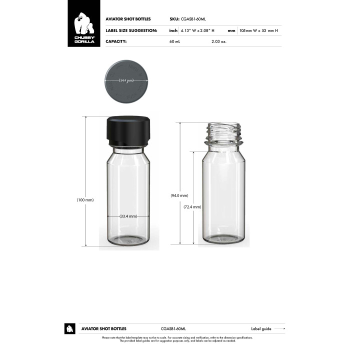 Comprar Chubby Gorilla Botella de chupito de 60 ml de Aviador CR con evidencia de manipulación (botella transparente con cierre blanco) al por mayor en España
