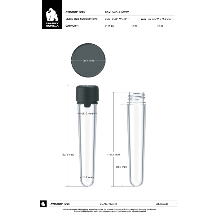 Comprar Chubby Gorilla Tubo aviador CR de 100 mm con revestimiento y evidencia de manipulación (tubo transparente con cierre blanco) al por mayor en España