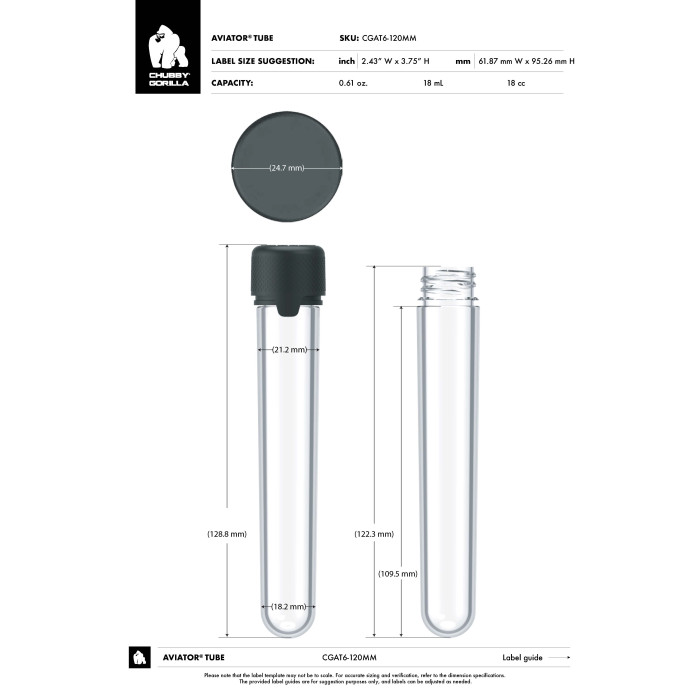 Comprar Chubby Gorilla 120mm tubo aviador CR con revestimiento y evidencia de manipulación (tubo transparente con cierre negro) al por mayor en España