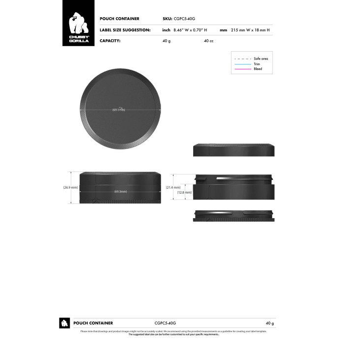 Comprar Chubby Gorilla Contenedor de bolsa de doble compartimento de 40g con cierre superior cr (contenedor blanco mate con cierres blancos) al por mayor en España