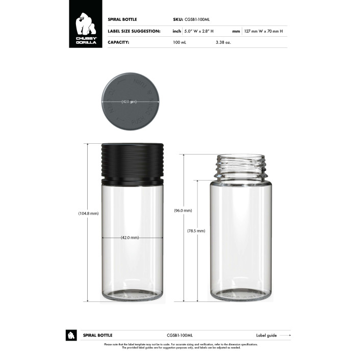 Comprar Chubby Gorilla Botella en espiral CR de 100 ml con evidencia de manipulación (botella negra con cierre negro) al por mayor en España