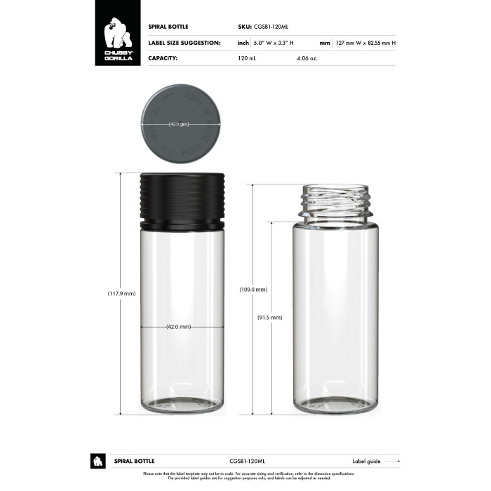 Comprar Chubby Gorilla Botella en espiral CR de 120 ml con evidencia de manipulación (botella transparente con cierre blanco) al por mayor en España