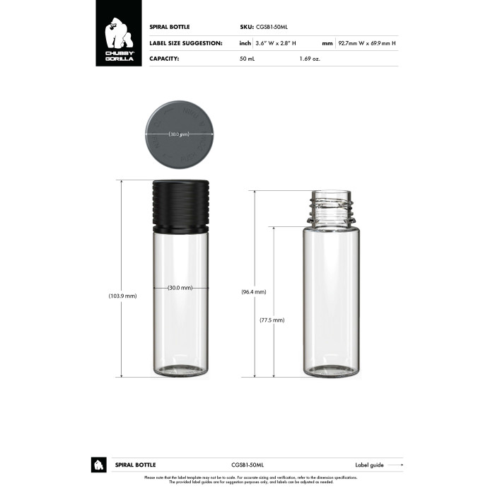 Comprar Chubby Gorilla Botella en espiral CR de 50 ml con evidencia de manipulación (botella transparente con cierre negro) al por mayor en España