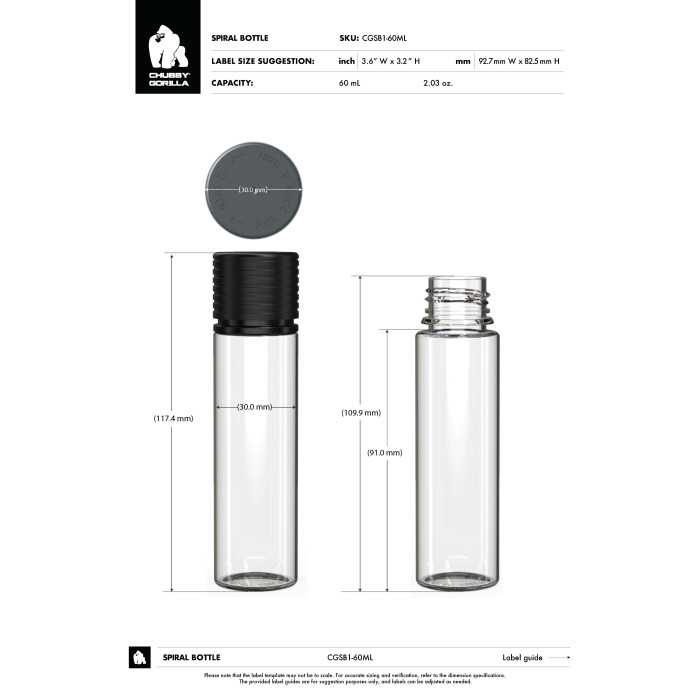 Comprar Chubby Gorilla Botella en espiral CR de 60 ml con evidencia de manipulación (botella transparente con cierre negro) al por mayor en España