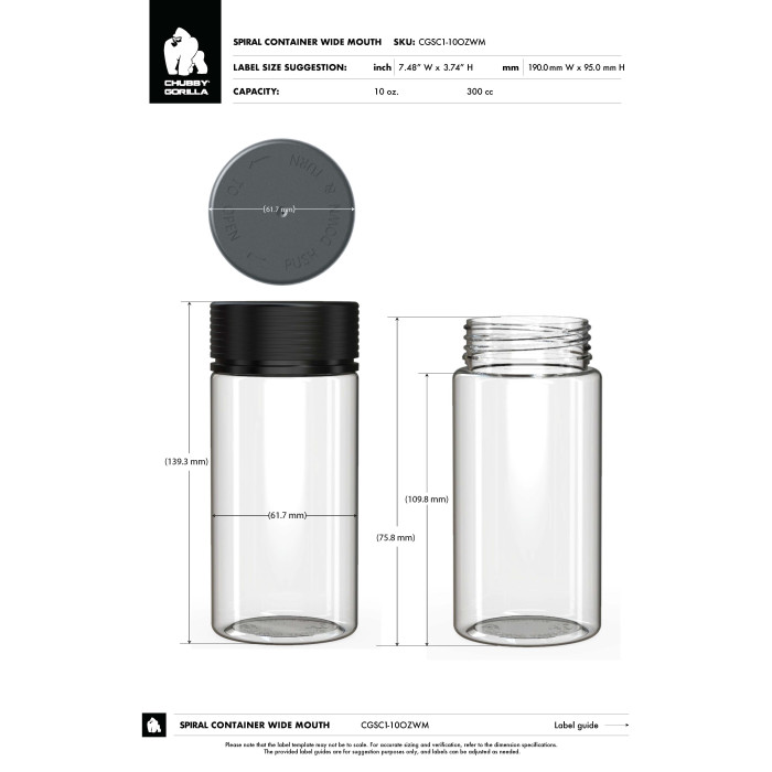Comprar Chubby Gorilla 10 oz contenedor espiral de boca ancha con revestimiento y evidencia de manipulación (contenedor transparente con cierre blanco) al por mayor en España