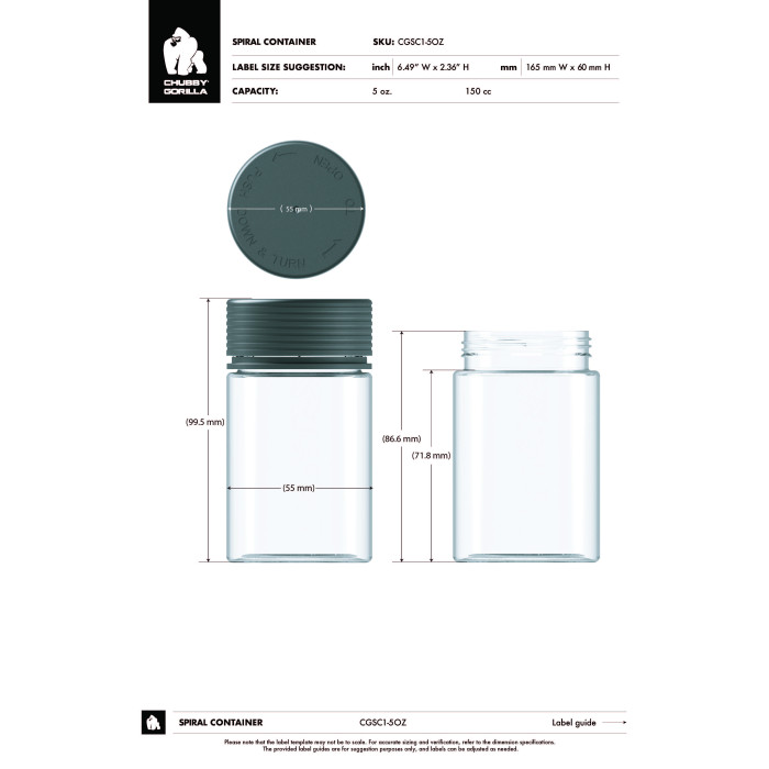 Comprar Chubby Gorilla Envase en espiral de 5 oz con revestimiento y evidencia de manipulación (envase transparente con cierre negro) al por mayor en España
