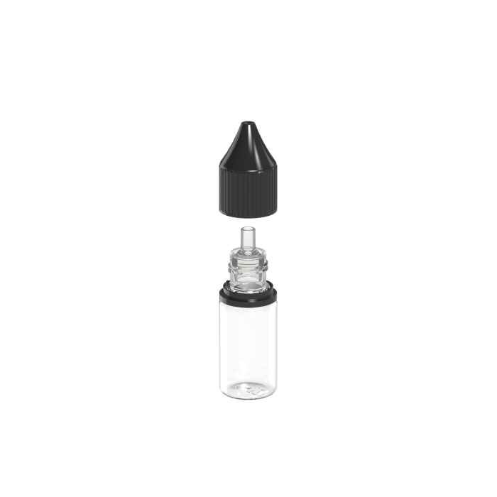 Comprar Chubby Gorilla Frasco unicornio de 10ml con reductor de flujo y evidencia de manipulación (frasco transparente con tapa negra) al por mayor en España