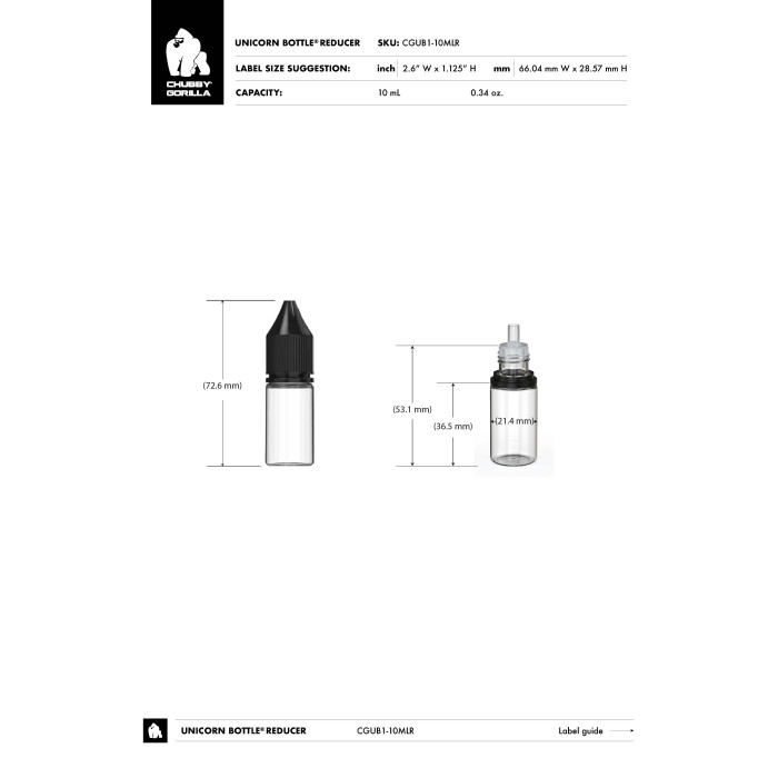 Comprar Chubby Gorilla Botella unicornio de 10 ml con reductor de flujo y evidencia de manipulación (botella blanca con tapa blanca) al por mayor en España