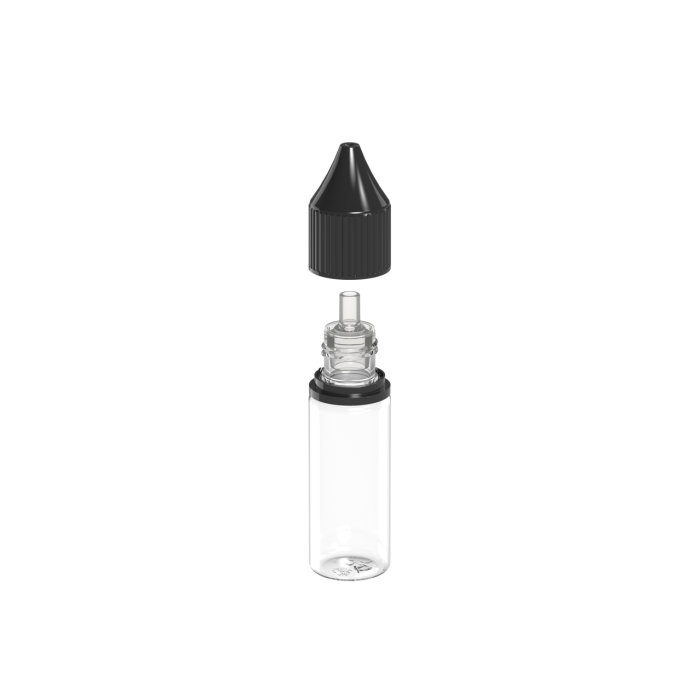 Comprar Chubby Gorilla Botella unicornio de 15 ml con reductor de flujo y evidencia de manipulación (botella transparente con cierre negro) al por mayor en España