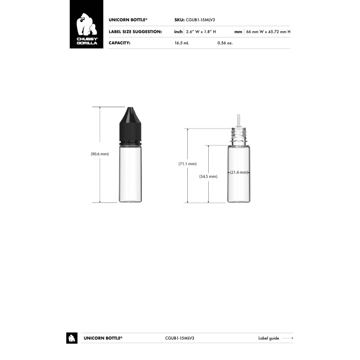 Comprar Chubby Gorilla 16.5ml botella de unicornio CR con evidencia de manipulación (botella negra translúcida con cierre negro) al por mayor en España