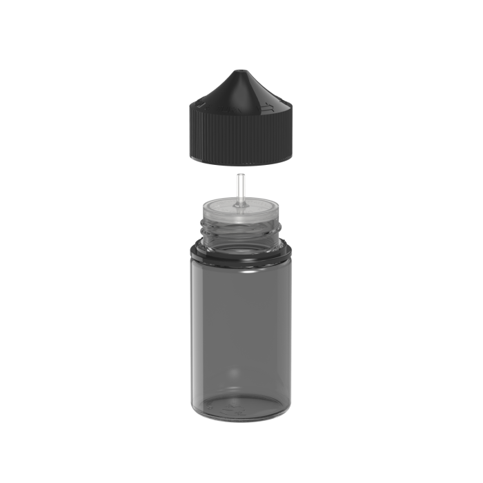 Comprar Chubby Gorilla Botella mini unicornio de 60 ml con sello de seguridad (botella negra translúcida con cierre negro) al por mayor en España