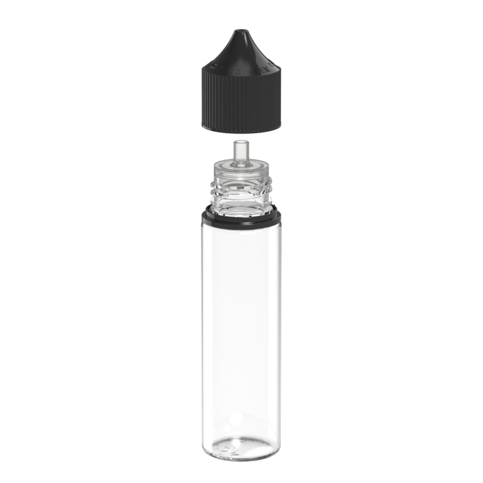 Comprar Chubby Gorilla Botella unicornio de 60ml con reductor de flujo y evidencia de manipulación (botella transparente con cierre negro) al por mayor en España