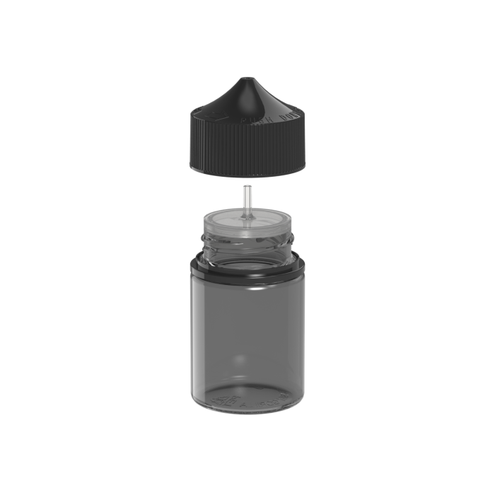 Comprar Chubby Gorilla Botella unicornio de 60ml con tapa a prueba de manipulaciones (botella negra translúcida con cierre negro) al por mayor en España
