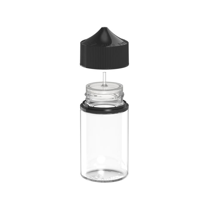 Comprar Chubby Gorilla Botella unicornio corta de 75 ml con sello de seguridad (botella transparente con cierre negro) al por mayor en España