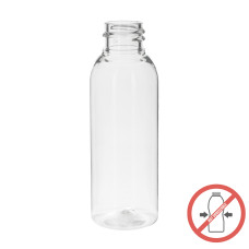 Frasco, 20/410, 50 ml, con tapa de rosca, transparente, redonda tipo Boston, PET, pared rígida, no se puede apretar