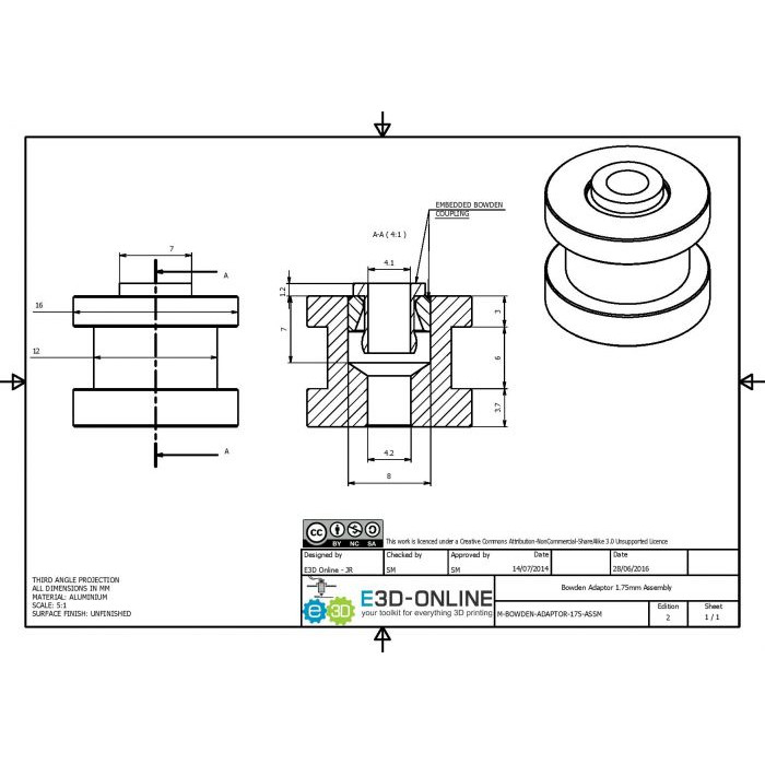 e3D adaptador bowden