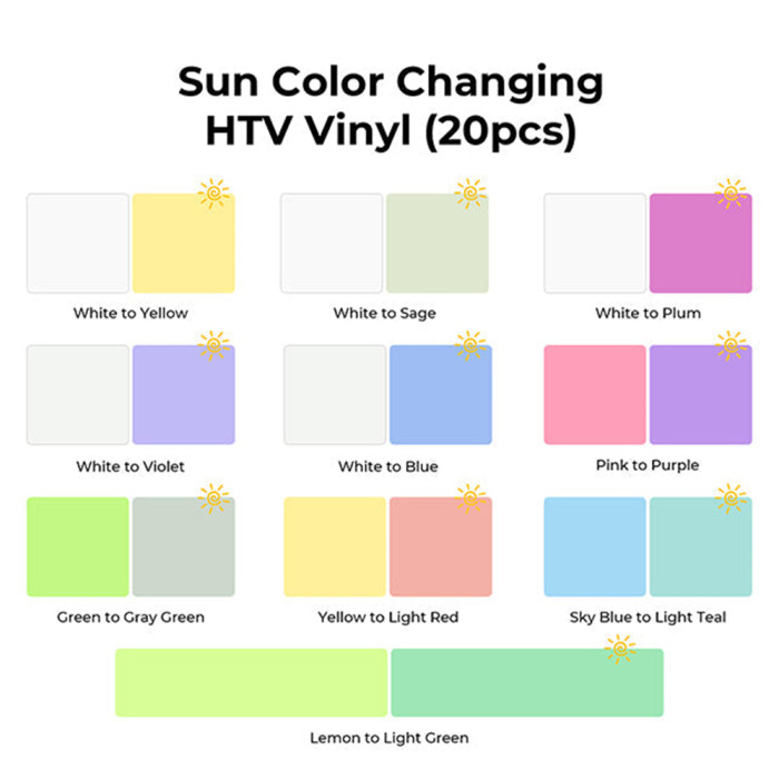 Vinilo de Transferencia Térmica Cambio de Color UV (UV Color Change) xTool. Pack 20 unidades