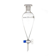 Embudo de decantación cónico con llave de vidrio o teflón y tapón de polietileno