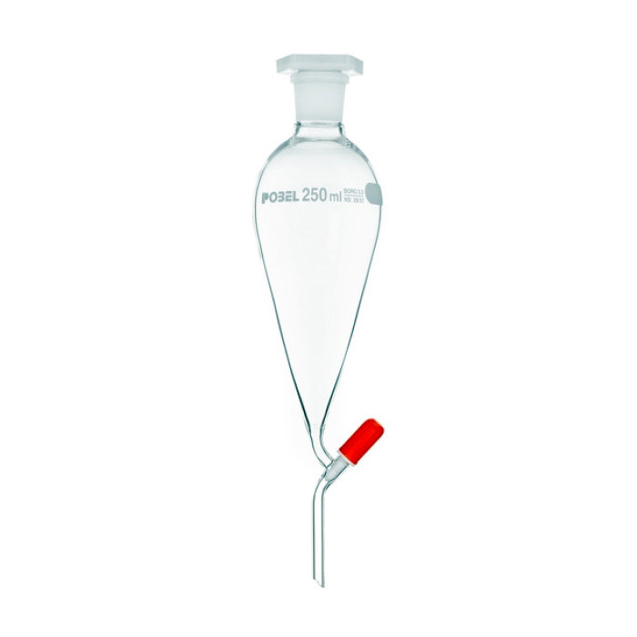 Embudo de decantación cónico con llave de vidrio o teflón y tapón de polietileno