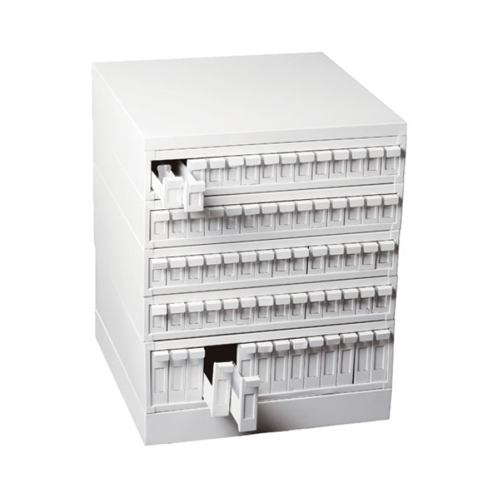 Archivador modular para portaobjetos y casetes ABS blanco 14 cajones apilable