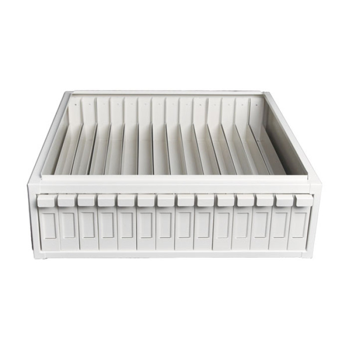 Archivador modular para portaobjetos y casetes ABS blanco 14 cajones apilable