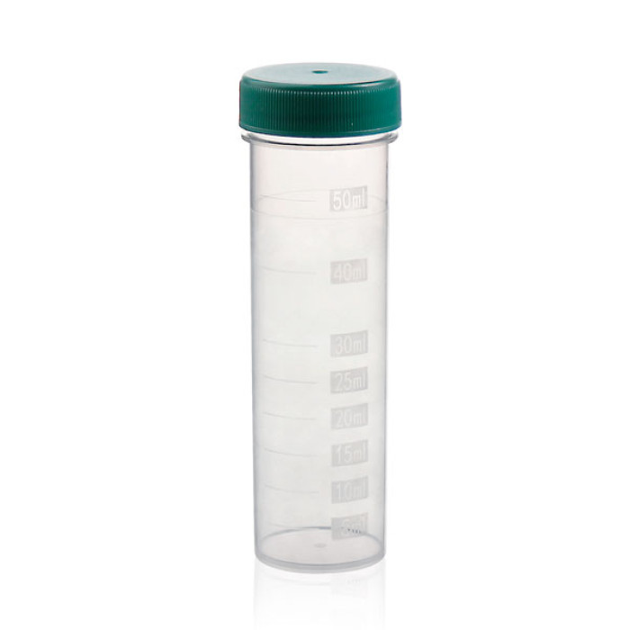Tubo de Centrífuga Fondo Plano 50 ml PP Tapa Verde Estéril EO