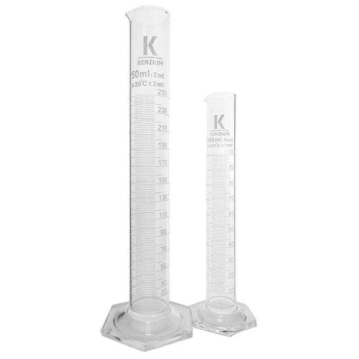 Set 2 probetas graduadas 100 ml y 250 ml base hexagonal borosilicato 3.3