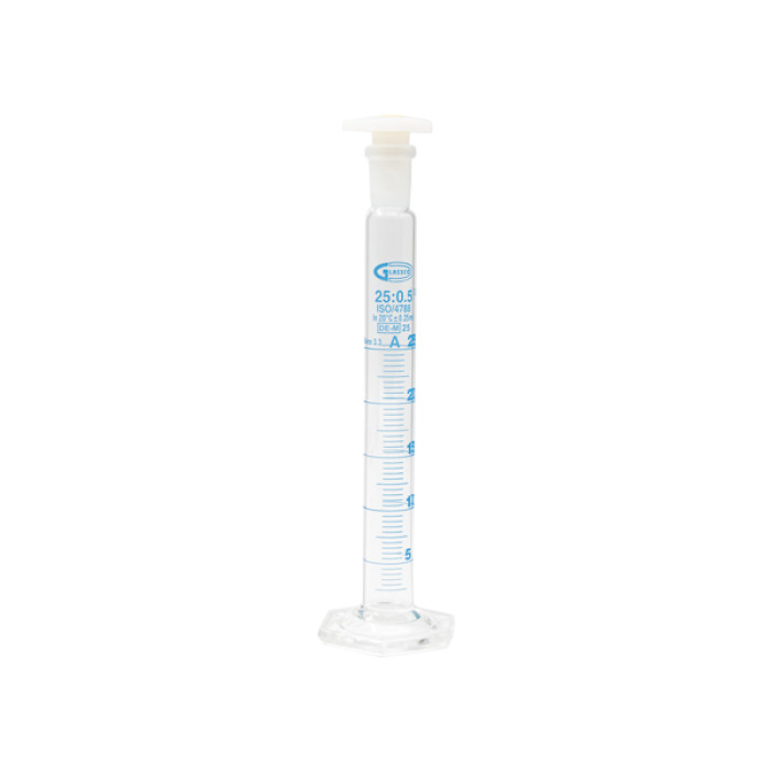 Probeta graduada clase A base hexagonal con tapón PE borosilicato Glassco