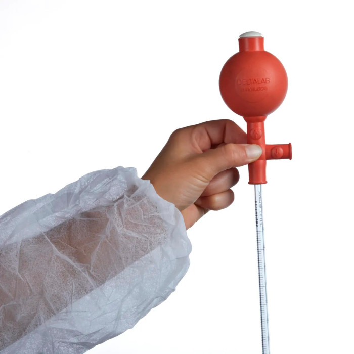Pera de goma para pipetas 25 ml caucho naranja dos válvulas