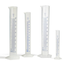 Probeta graduada pie pentagonal PP o TPX 25-2000 ml escala azul ISO 6706