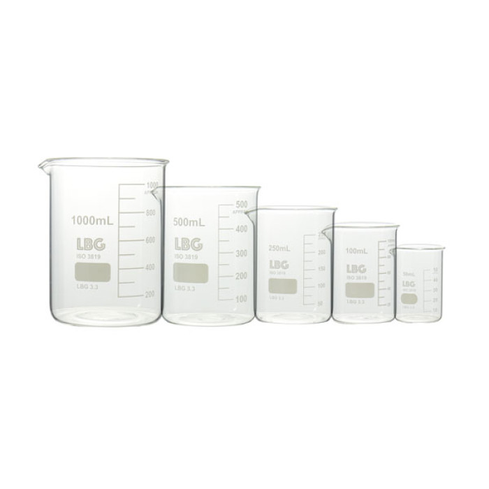 Juego de vasos de precipitados forma baja borosilicato 3.3 — 5 piezas (50, 100, 250, 500 y 1000 ml)