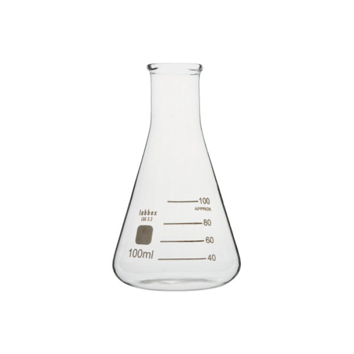 Matraz Erlenmeyer cuello estrecho borosilicato LBG 3.3 con reborde y graduación DIN 12380