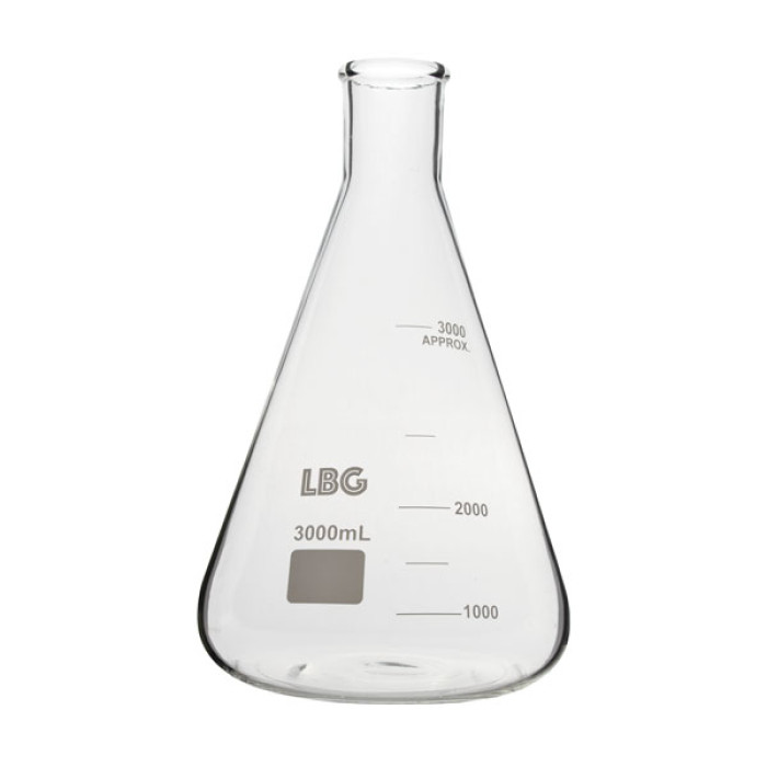 Matraz Erlenmeyer cuello estrecho borosilicato LBG 3.3 con reborde y graduación DIN 12380