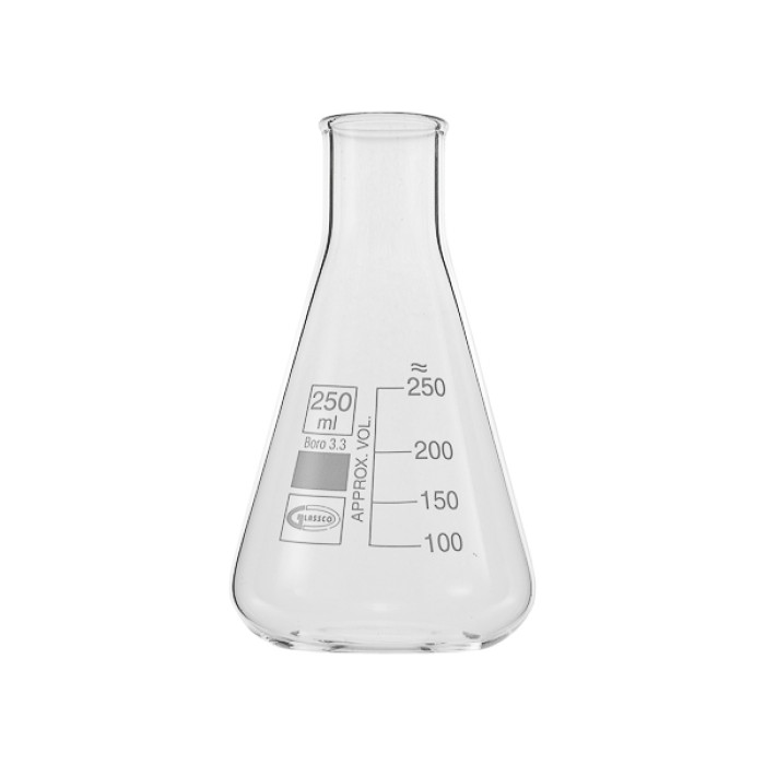 Matraz Erlenmeyer cuello estrecho con reborde borosilicato 3.3 GLASSCO