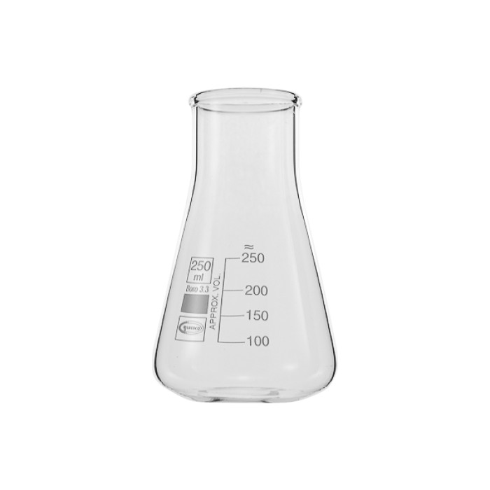 Matraz Erlenmeyer cuello ancho con reborde borosilicato 3.3 GLASSCO