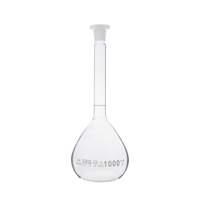 Matraz aforado clase A 1000 ml tapón PE borosilicato LBG 3.3 ISO 1042
